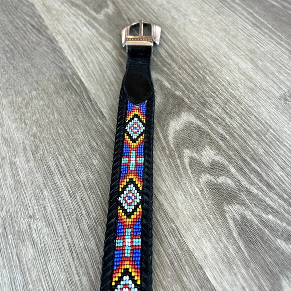 Vintage Eddie Bauer Beaded Leather Belt 1991 Southwestern Western Style main image 13